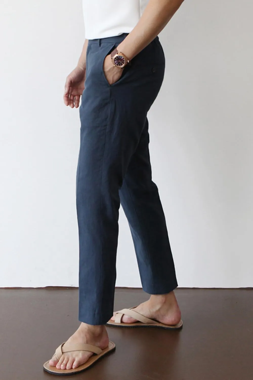GINGTTO Linen Pants Men Slim Fit Elastic Waistband Lightweight Summer Beach Fashion Casual Pant
