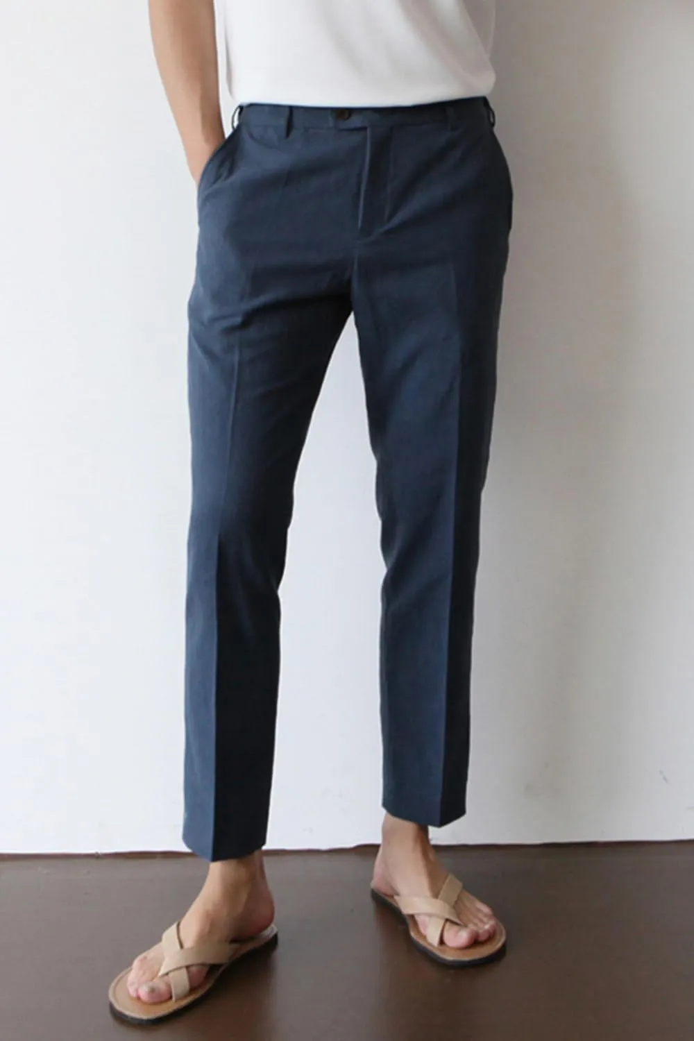 GINGTTO Linen Pants Men Slim Fit Elastic Waistband Lightweight Summer Beach Fashion Casual Pant