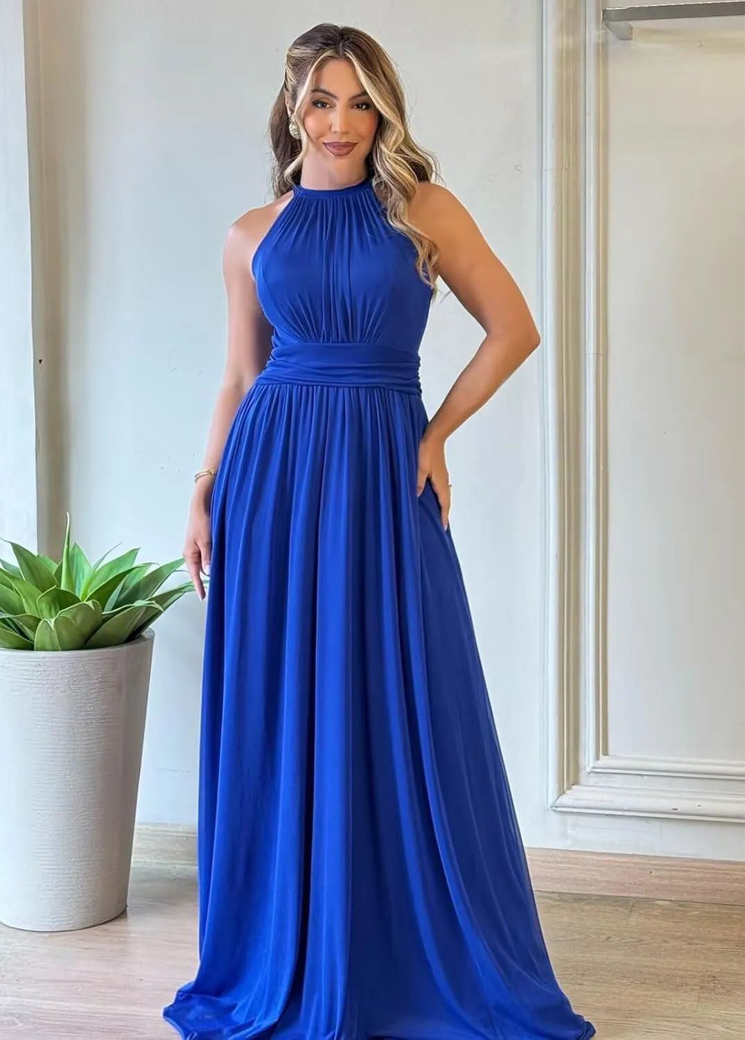 Halter Chiffon Long Bridesmaid Dresses with Slit A Line Formal Evening Party Gowns