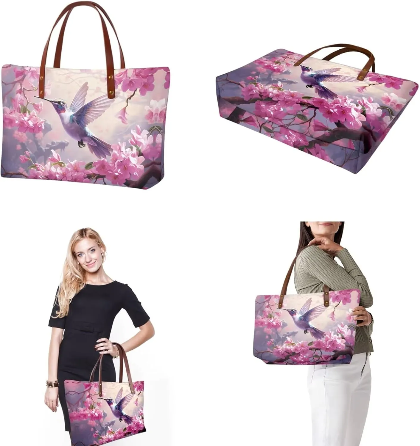 Handbag Purses Set of 2 for Women Portable Top Handle Tote Bag Shoulder Bag with Cash Wallet for Shopping Tours