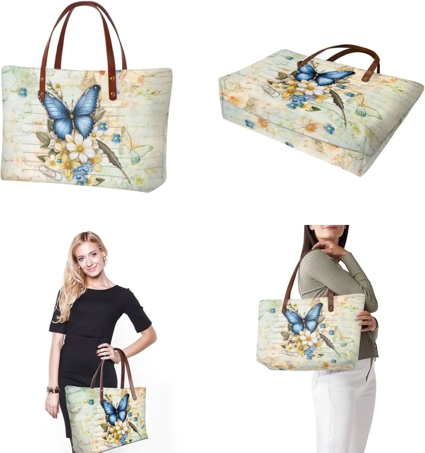 Handbag Purses Set of 2 for Women Portable Top Handle Tote Bag Shoulder Bag with Cash Wallet for Shopping Tours