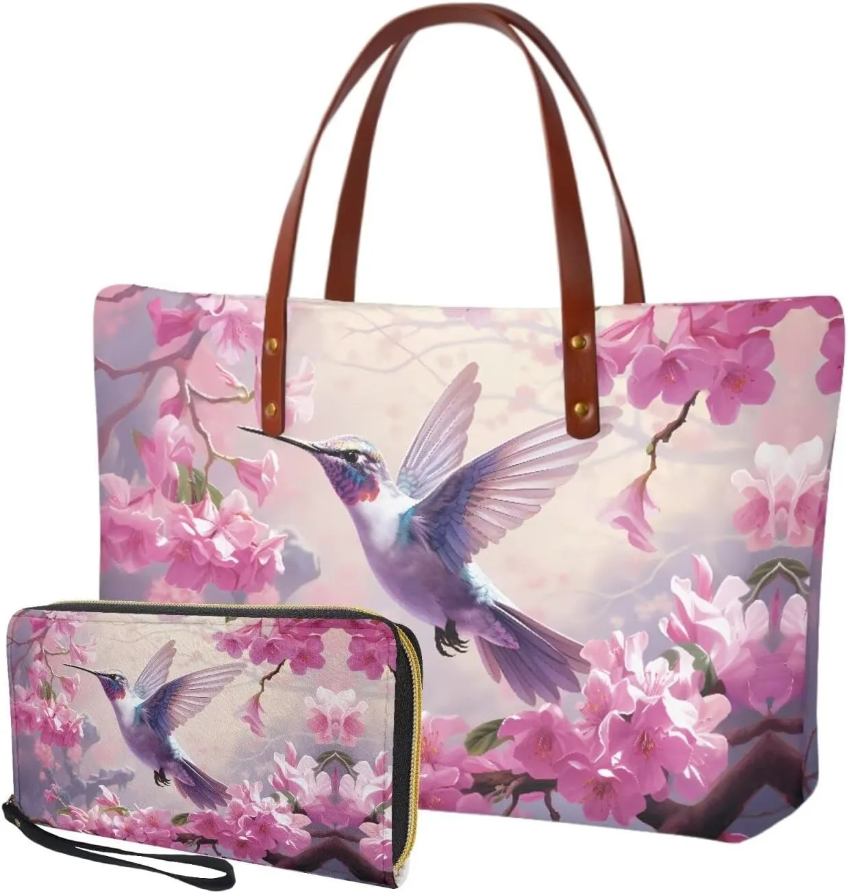 Handbag Purses Set of 2 for Women Portable Top Handle Tote Bag Shoulder Bag with Cash Wallet for Shopping Tours