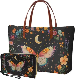Handbag Purses Set of 2 for Women Portable Top Handle Tote Bag Shoulder Bag with Cash Wallet for Shopping Tours