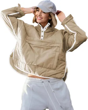 HangNiFang Women's Oversized Quilted Pullover Puffer Jacket with Hood Winter Coat with Pockets