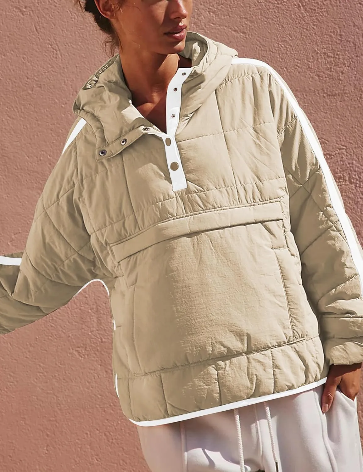 HangNiFang Women's Oversized Quilted Pullover Puffer Jacket with Hood Winter Coat with Pockets
