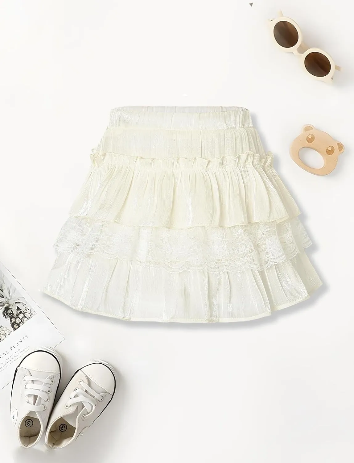 Happy Cherry Girls Summer Mini Skirts Elastic Waisted Tiered Ruffle Skirt with Shorts