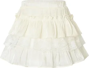 Happy Cherry Girls Summer Mini Skirts Elastic Waisted Tiered Ruffle Skirt with Shorts