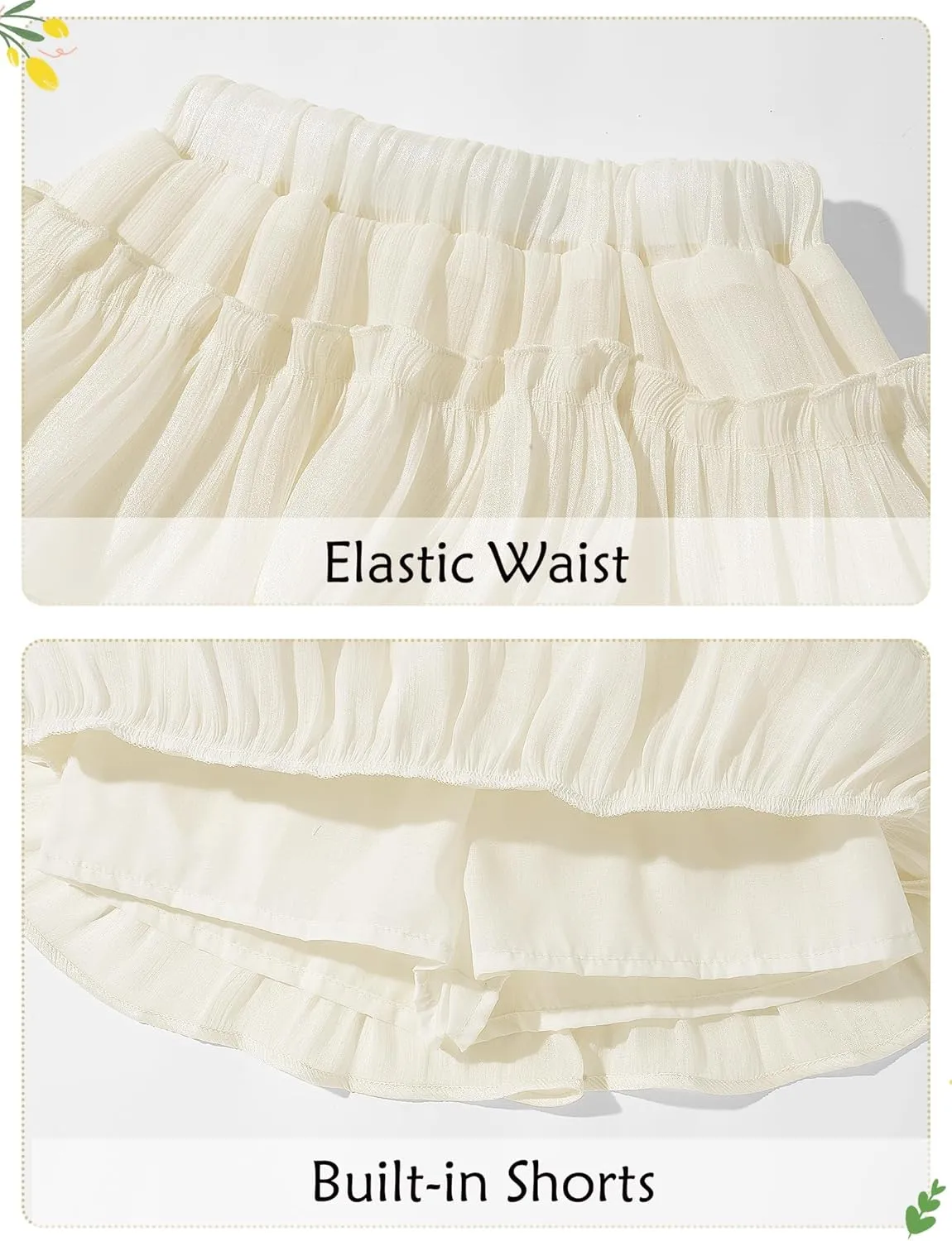 Happy Cherry Girls Summer Mini Skirts Elastic Waisted Tiered Ruffle Skirt with Shorts