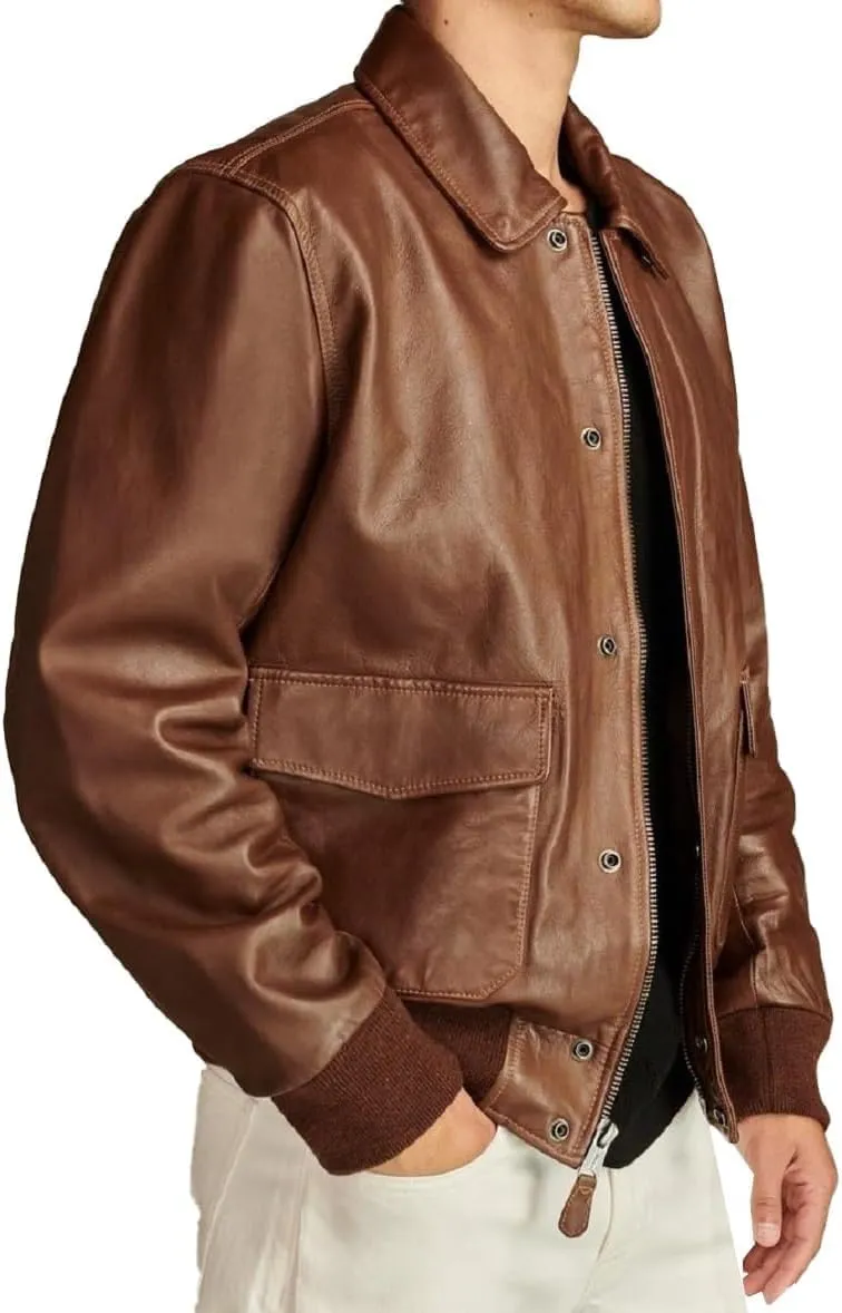 Hide & Seek Mens A2 Aviator Air Force Cockpit Vintage Bomber Military Flight Pilot WWII Distressed Real Leather Jacket