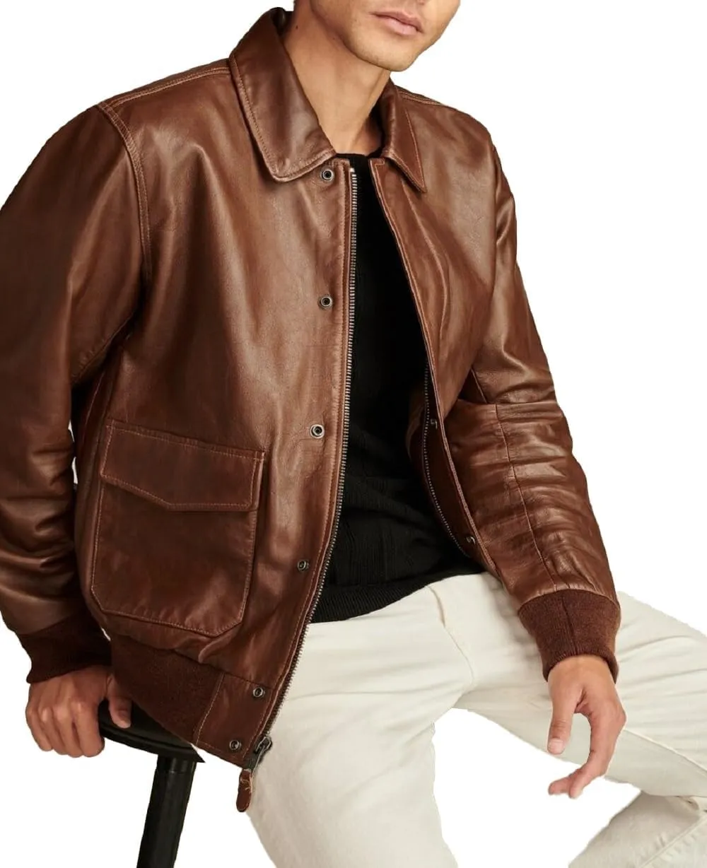 Hide & Seek Mens A2 Aviator Air Force Cockpit Vintage Bomber Military Flight Pilot WWII Distressed Real Leather Jacket