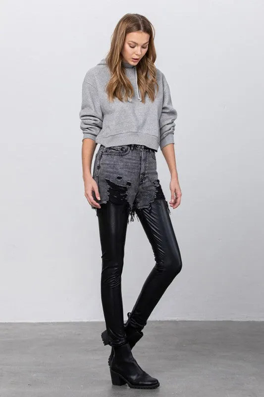 High Rise Leather Combo Denim Pants