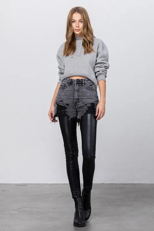 High Rise Leather Combo Denim Pants