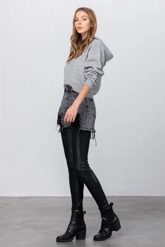 High Rise Leather Combo Denim Pants