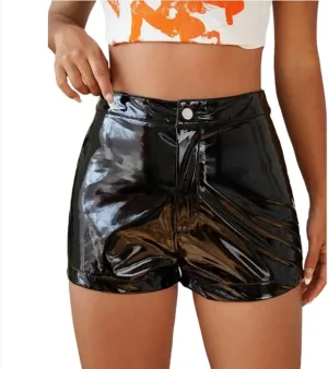 High Waist Skinny Shorts Faux Latex Hot Pants Slim Fit Biker Shorts High Street Sweet Girls