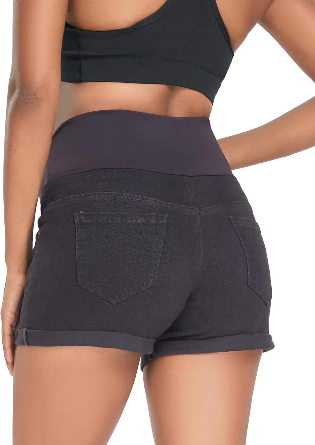 HOFISH Womens Maternity Jeans Shorts Over The Belly Stretchy Comfy Denim Pants Casual Workout Pregnancy Shorts