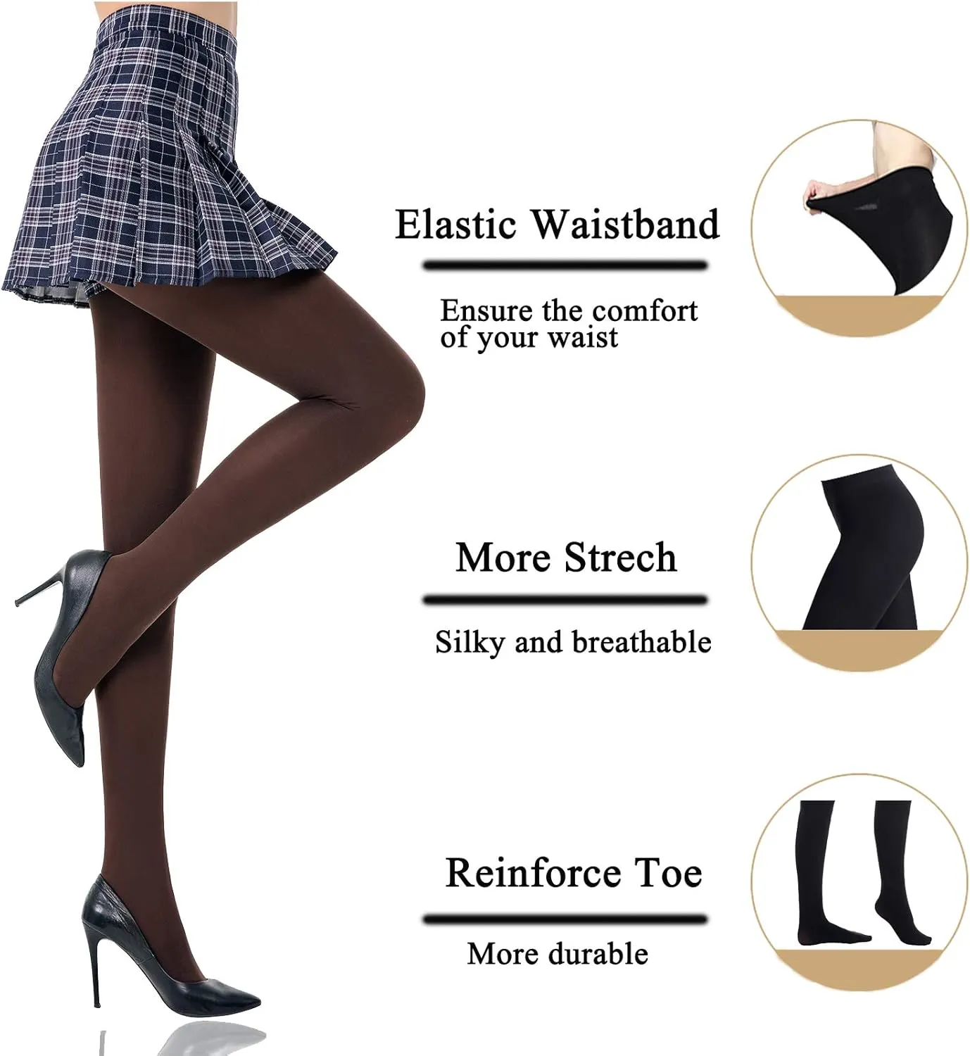 HONENNA Women's Control Top High Elastic Soft Opaque Pantyhose Tights