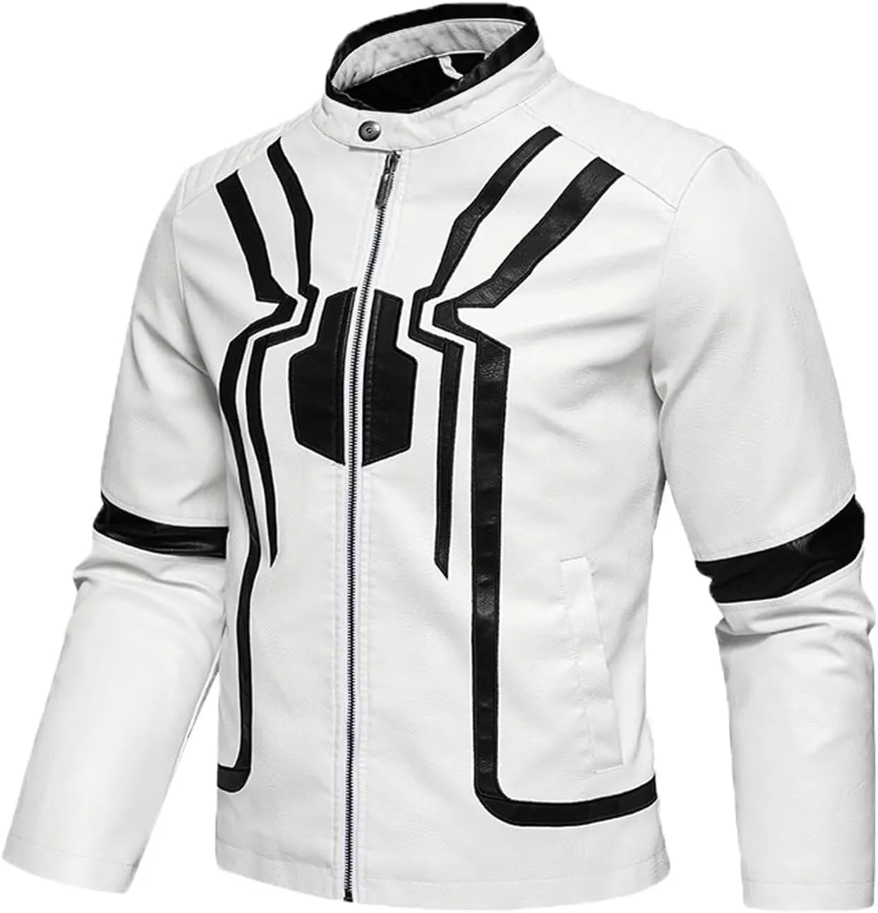 INVACHI Mens Faux Leather Jacket Vintage Motorcycle Jacket for Men Waterproof PU Leather Jacket with Spider Design