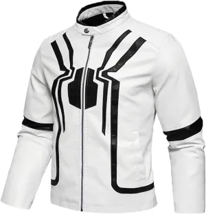 INVACHI Mens Faux Leather Jacket Vintage Motorcycle Jacket for Men Waterproof PU Leather Jacket with Spider Design