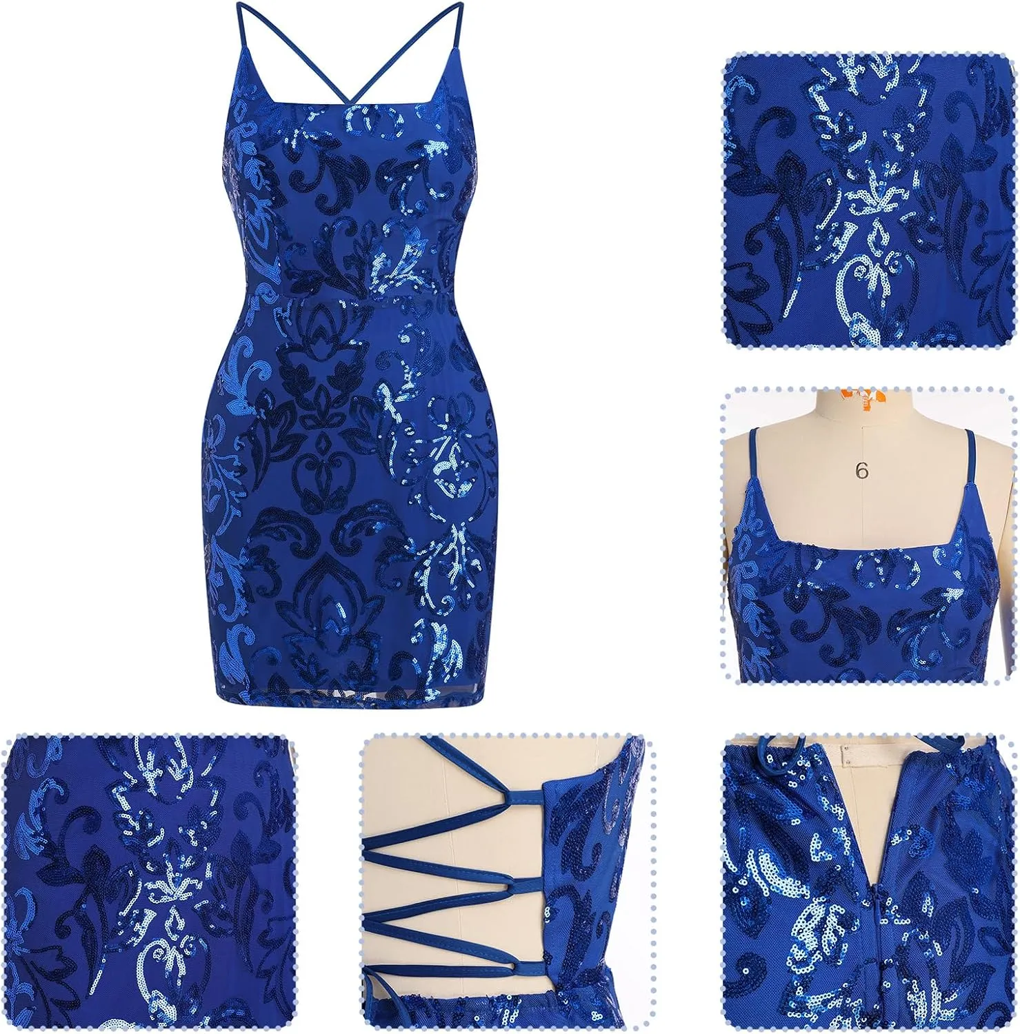 IWEMEK Women Short Homecoming Dresses for Teens Spaghetti Strap Sparkly Sequins Bodycon Mini Dress Club Junior Formal Dresses