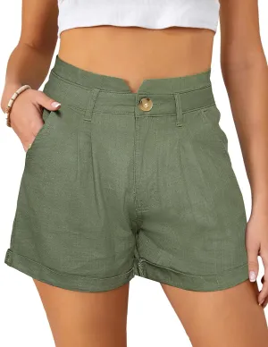 JASAMBAC Women's High Waisted Denim Shorts Rolled Hem Wide Leg Casual Jean Shorts with Pockets