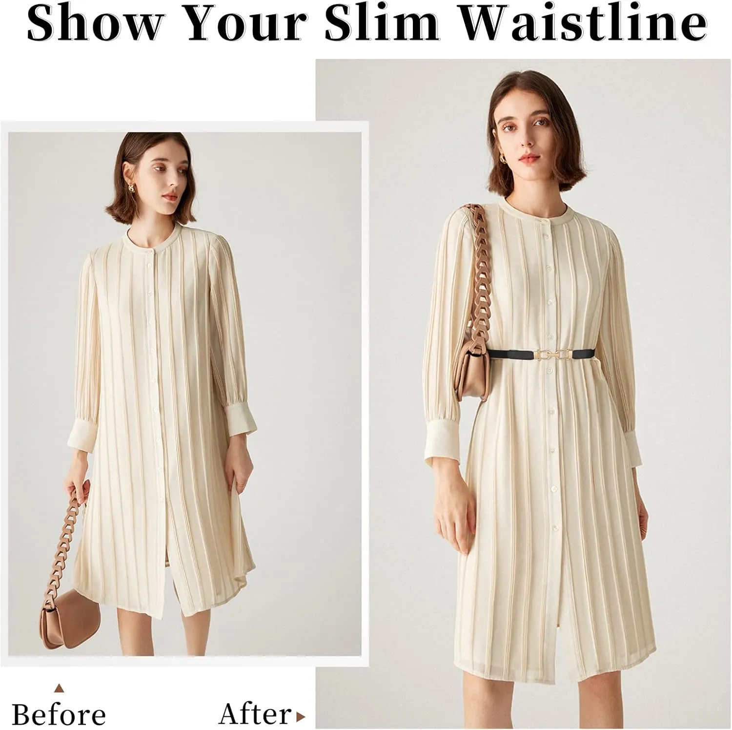 JASGOOD Women Skinny Elastic Belt for Dresses,Thin Retro Stretch Waist Belt with Golden Buckle