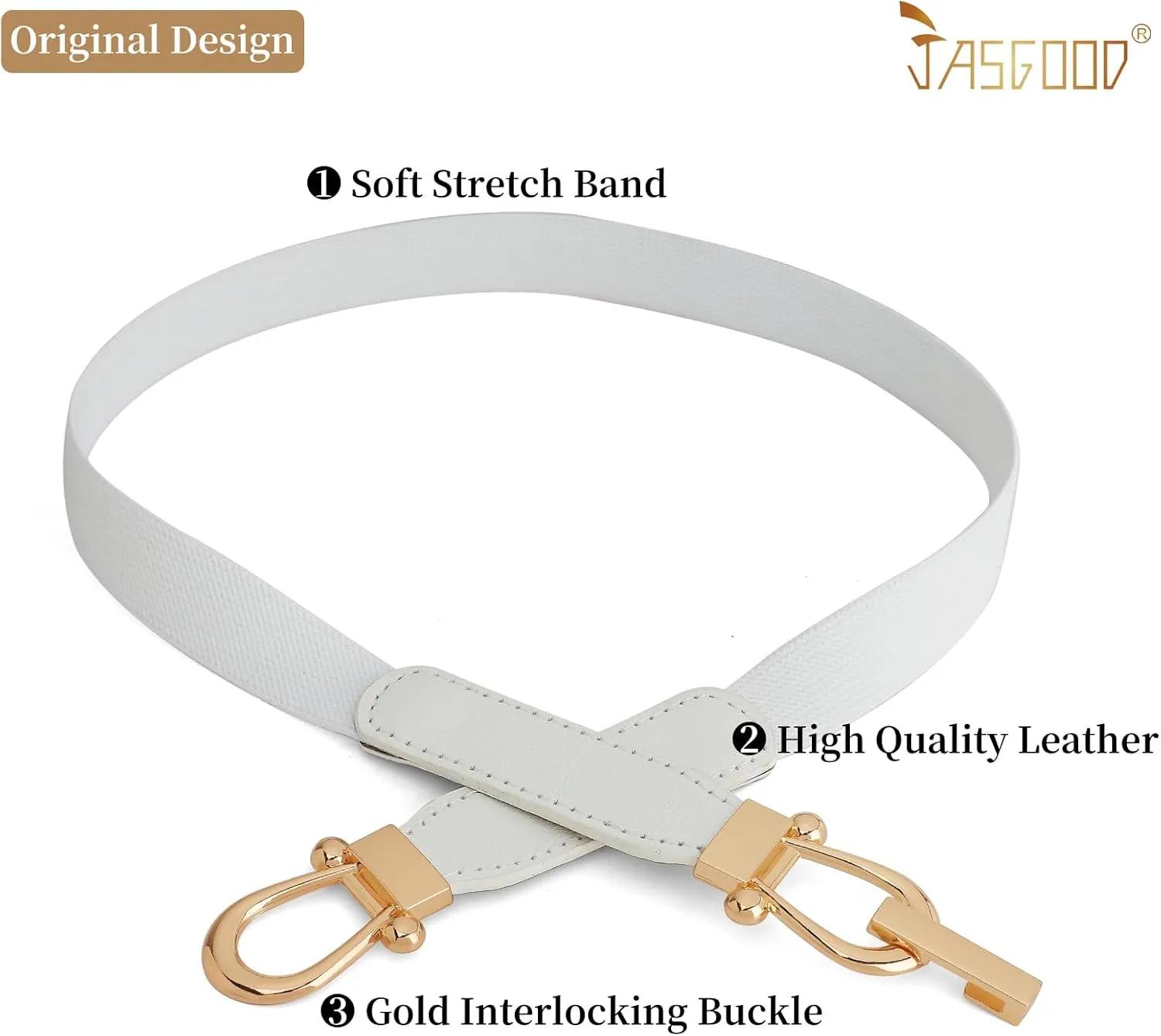 JASGOOD Women Skinny Elastic Belt for Dresses,Thin Retro Stretch Waist Belt with Golden Buckle