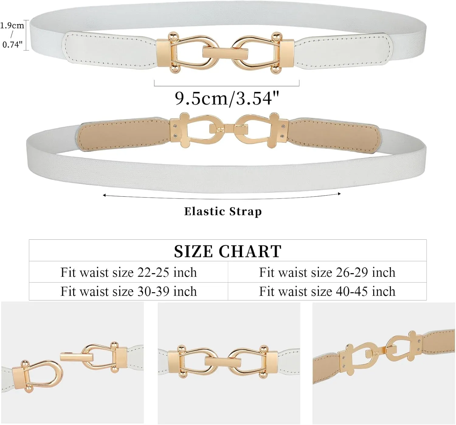JASGOOD Women Skinny Elastic Belt for Dresses,Thin Retro Stretch Waist Belt with Golden Buckle