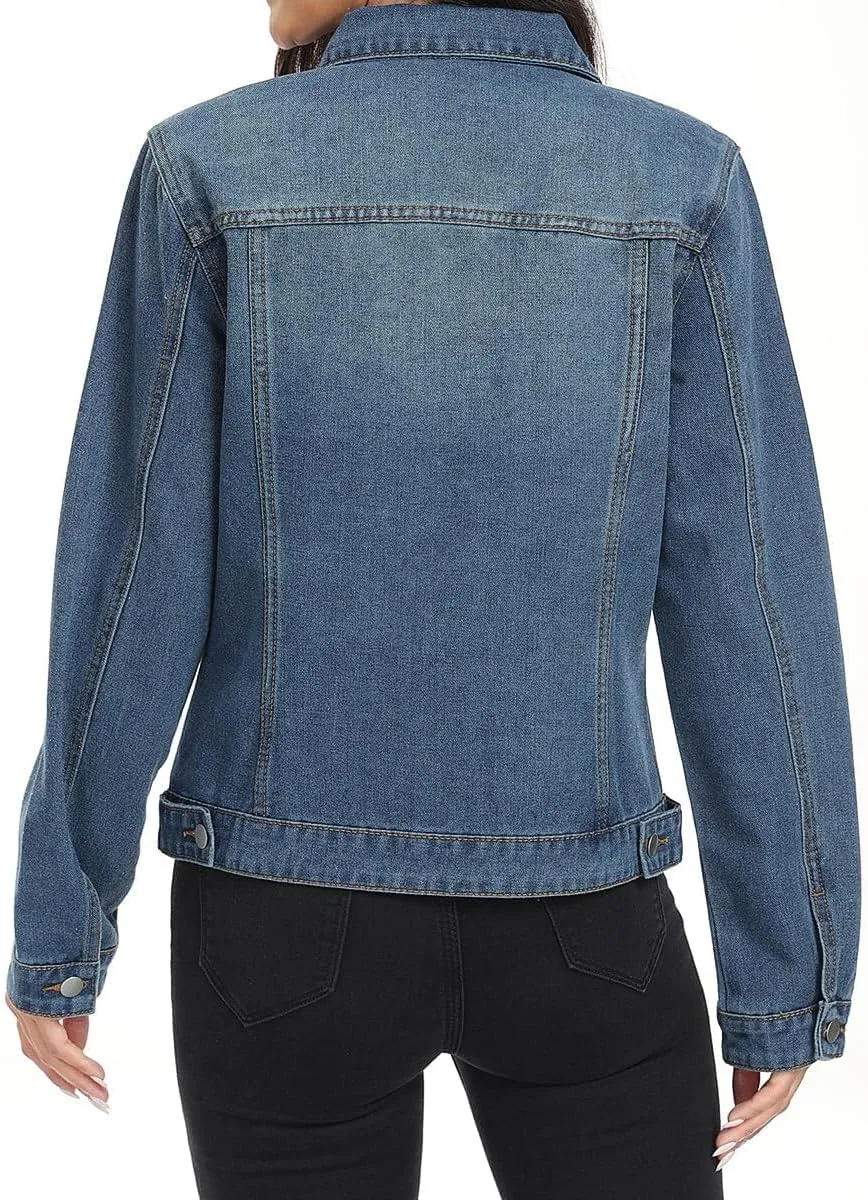 J.Corrine Women's Denim Jacket Long Sleeves Button Down Shacket Jacket Jean Coat with Pockets