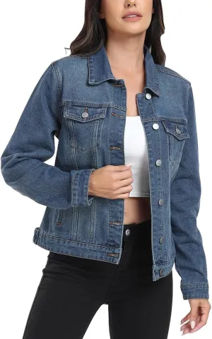 J.Corrine Women's Denim Jacket Long Sleeves Button Down Shacket Jacket Jean Coat with Pockets