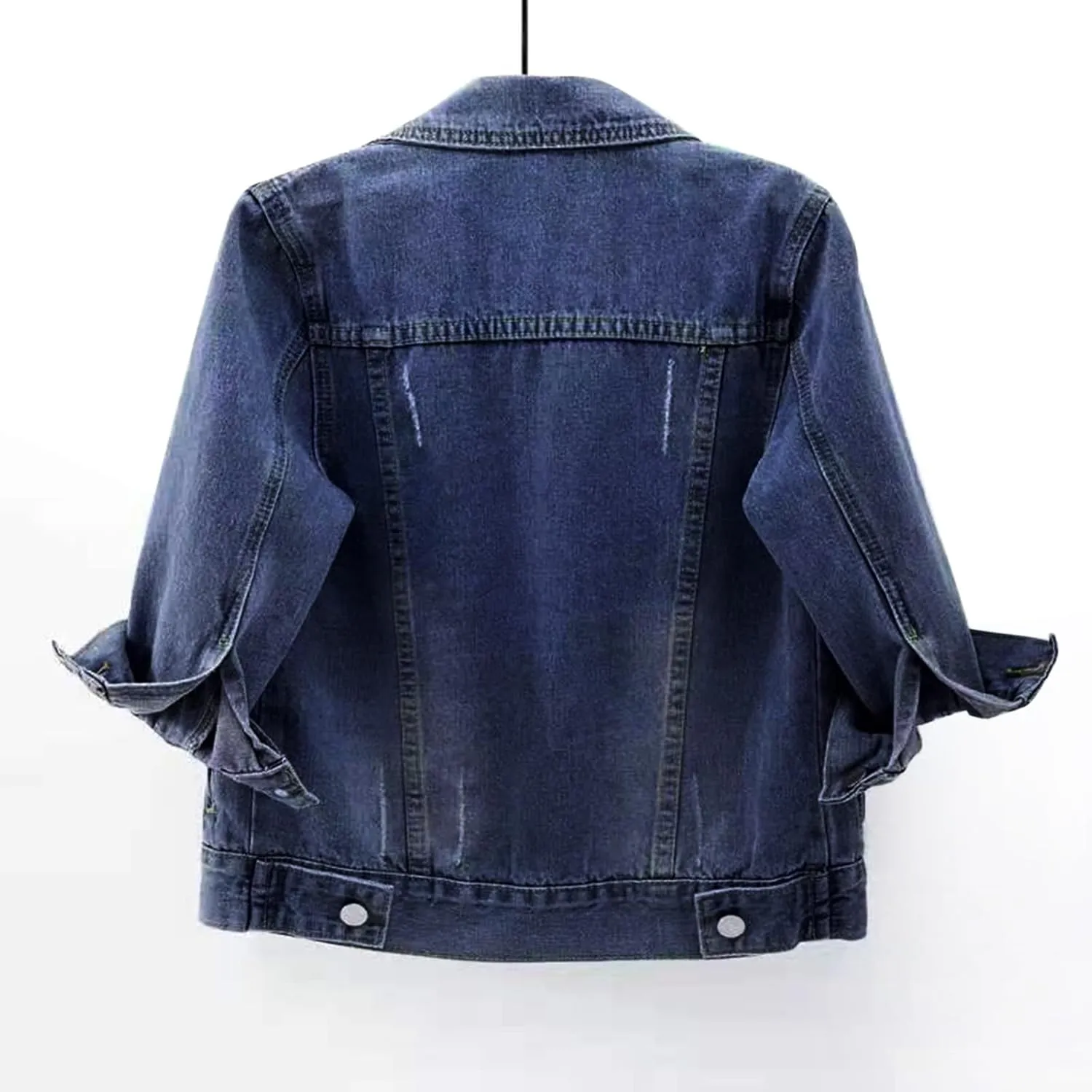 Jean Jacket Women 3/4 Sleeve Colored Cropped Denim Jacket Trendy Light Wash Short Jean Jacket Trucker Coat