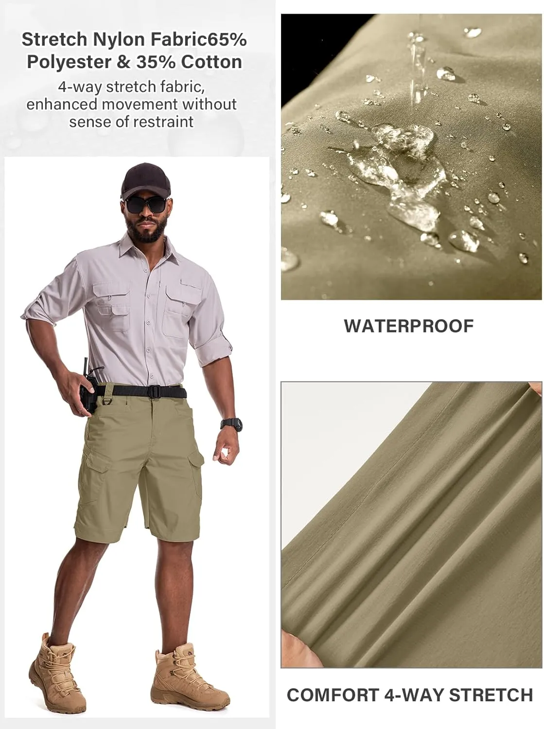 Jessie Kidden Mens Tactical Stretch Outdoor Cargo Shorts Wear Resistant Rip Stop Work Hiking Fishing Shorts