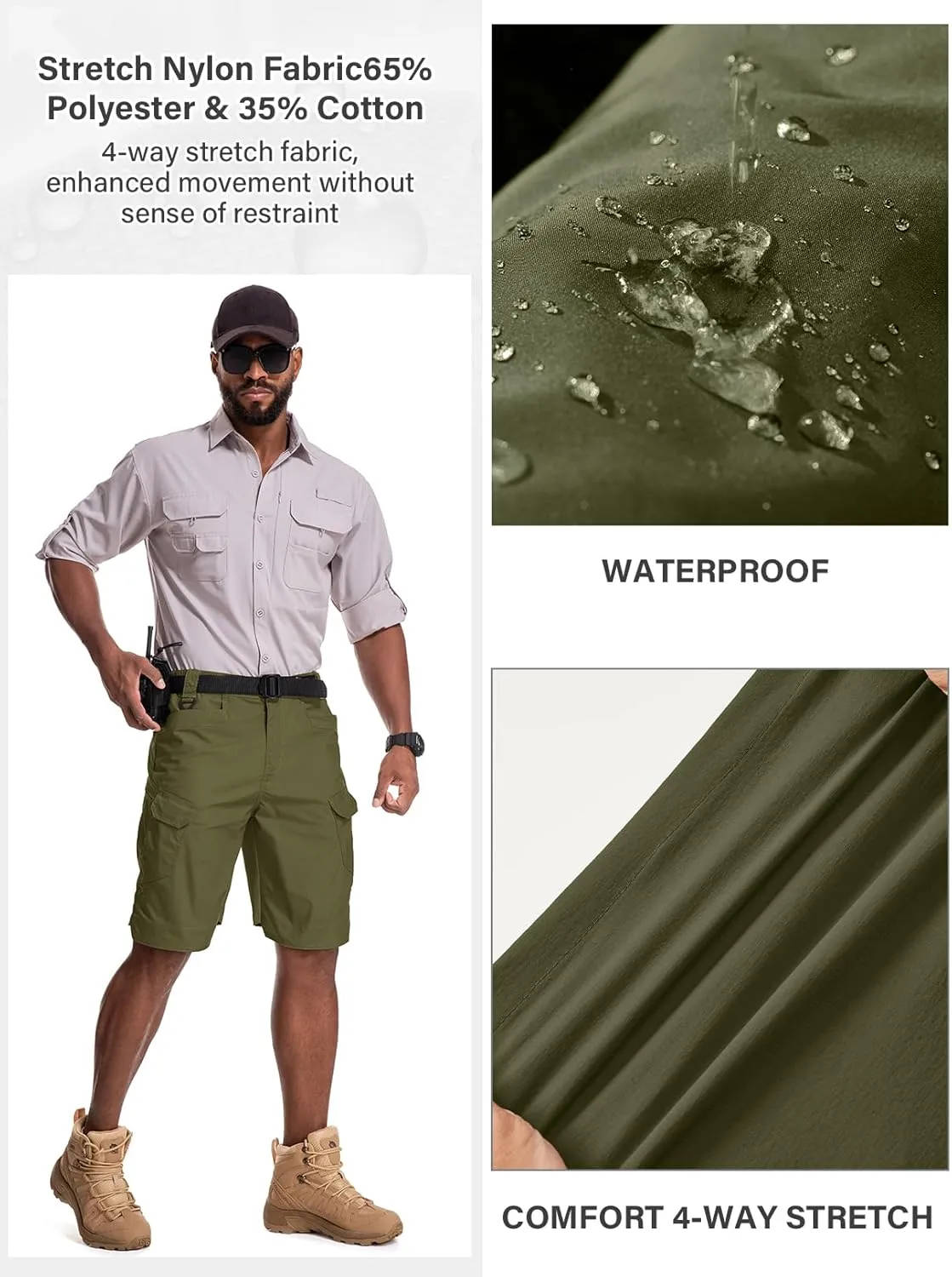 Jessie Kidden Mens Tactical Stretch Outdoor Cargo Shorts Wear Resistant Rip Stop Work Hiking Fishing Shorts