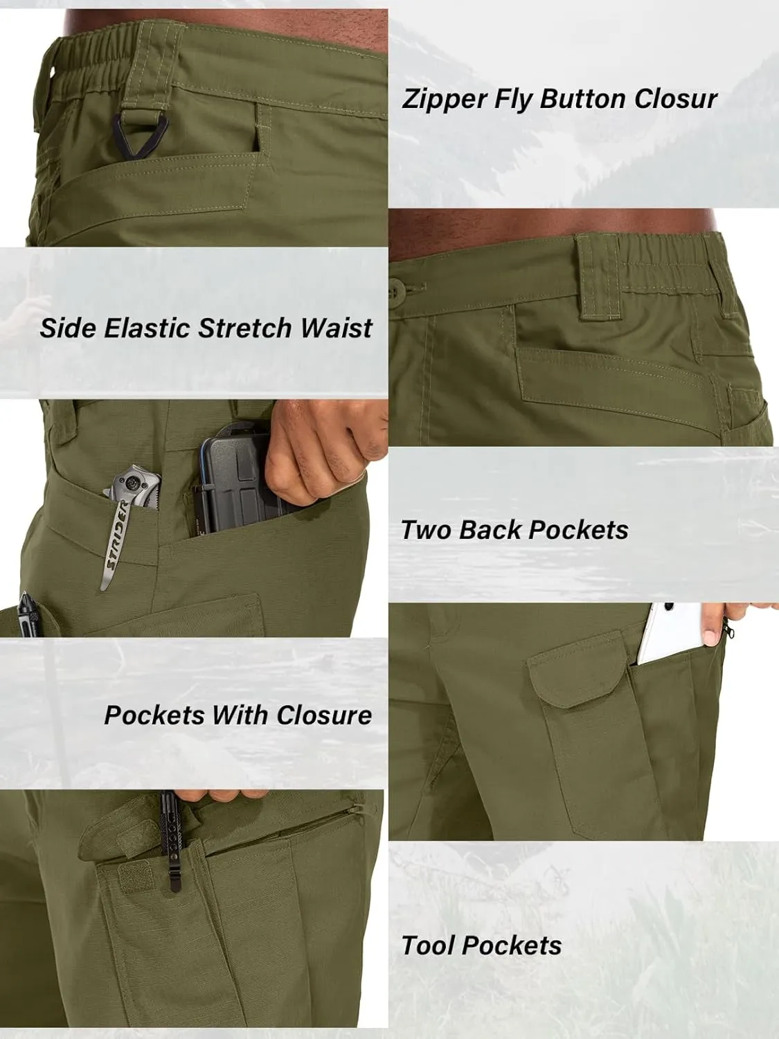 Jessie Kidden Mens Tactical Stretch Outdoor Cargo Shorts Wear Resistant Rip Stop Work Hiking Fishing Shorts