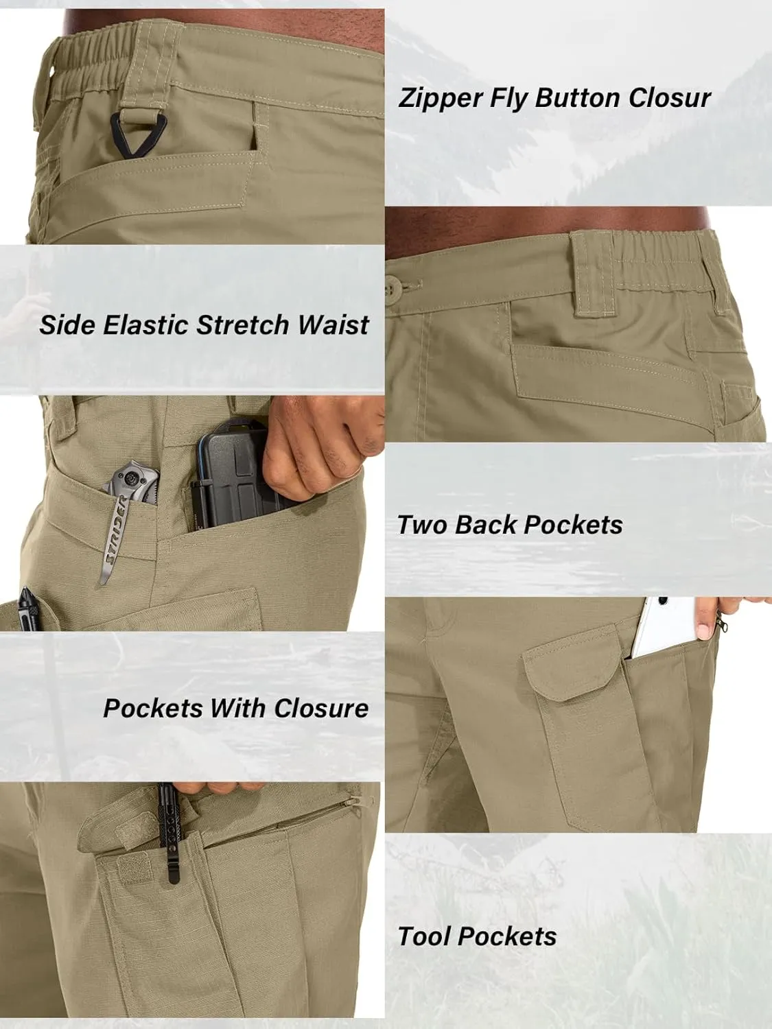 Jessie Kidden Mens Tactical Stretch Outdoor Cargo Shorts Wear Resistant Rip Stop Work Hiking Fishing Shorts