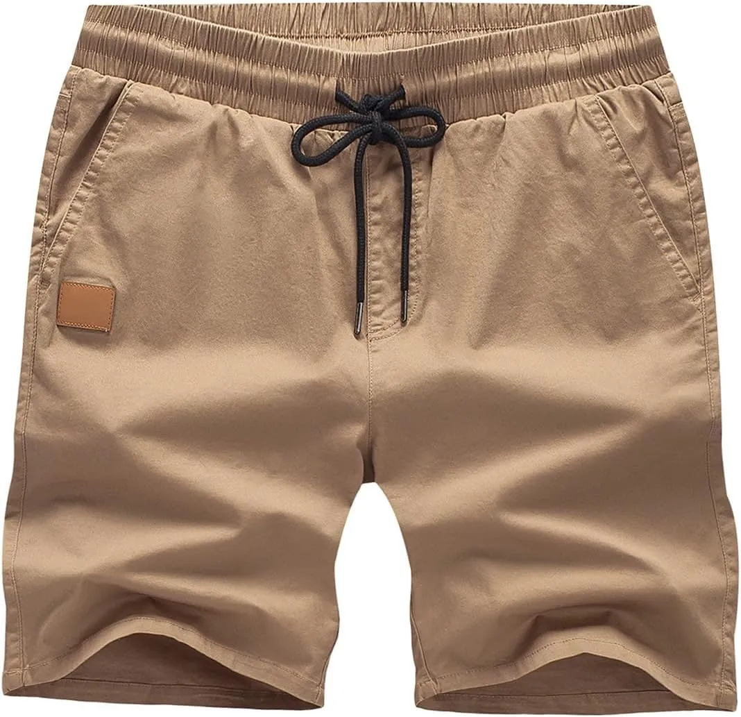 JMIERR Mens Casual Shorts - Cotton Drawstring Summer Beach Stretch Twill Chino Golf Shorts with Pockets