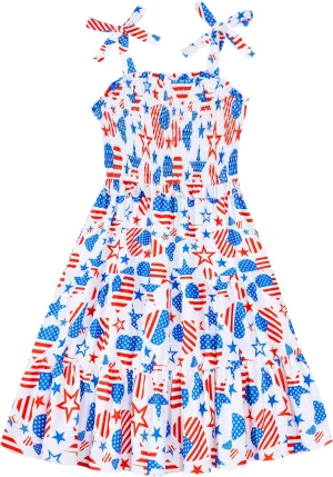 Kids4ever Girls Spaghetti Strap Dress 6-12Y Kids Sleeveless Cami Dresses Summer Beach Smocked Tiered Sundress with Pockets