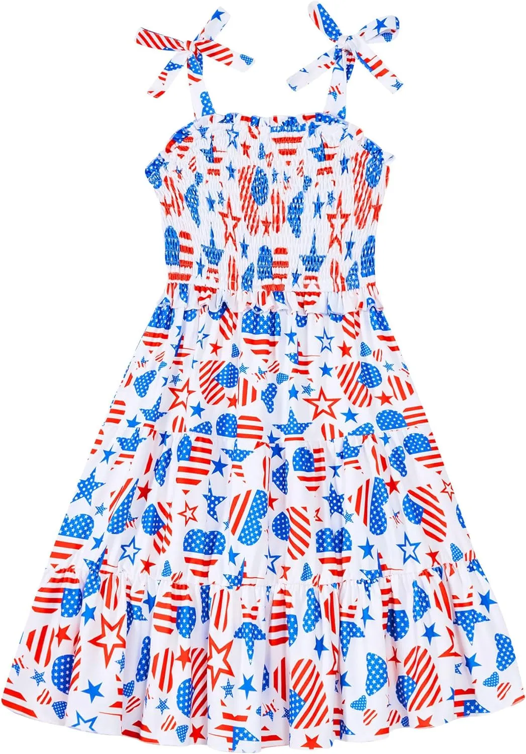 Kids4ever Girls Spaghetti Strap Dress 6-12Y Kids Sleeveless Cami Dresses Summer Beach Smocked Tiered Sundress with Pockets
