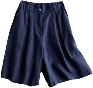 Kinghua Wide Leg Linen Shorts for Women Elastic High Waisted Pleated Casual Loose Bermuda Shorts