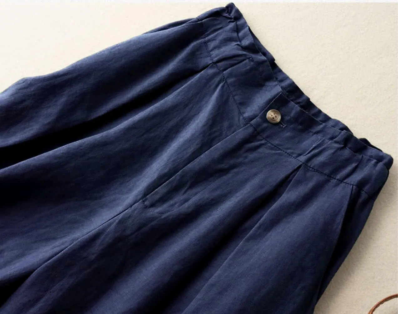 Kinghua Wide Leg Linen Shorts for Women Elastic High Waisted Pleated Casual Loose Bermuda Shorts
