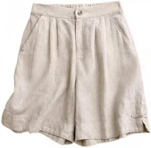 Kinghua Womens Wide Leg Linen Shorts Summer Casual Loose Pleated Elastic High Waisted Bermuda Shorts