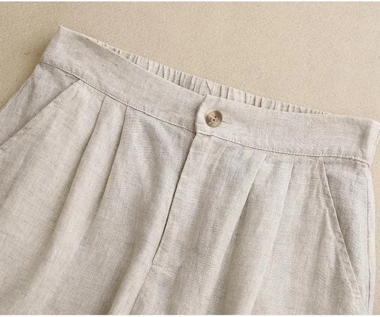 Kinghua Womens Wide Leg Linen Shorts Summer Casual Loose Pleated Elastic High Waisted Bermuda Shorts