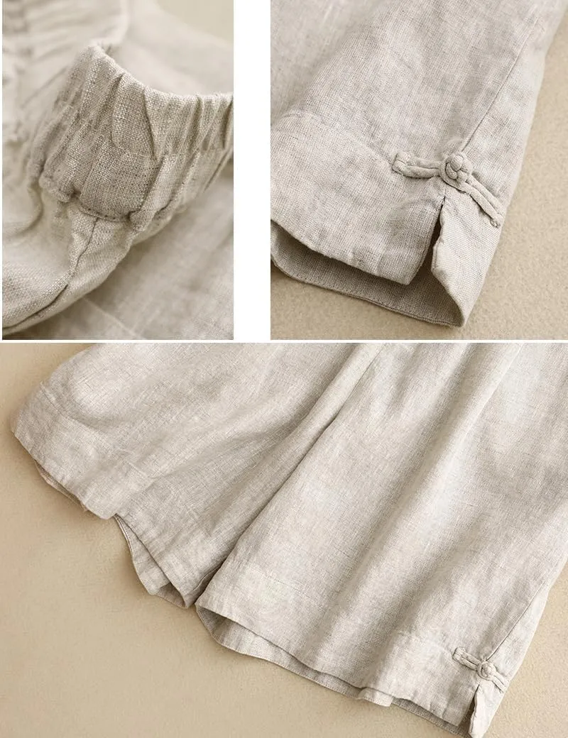 Kinghua Womens Wide Leg Linen Shorts Summer Casual Loose Pleated Elastic High Waisted Bermuda Shorts