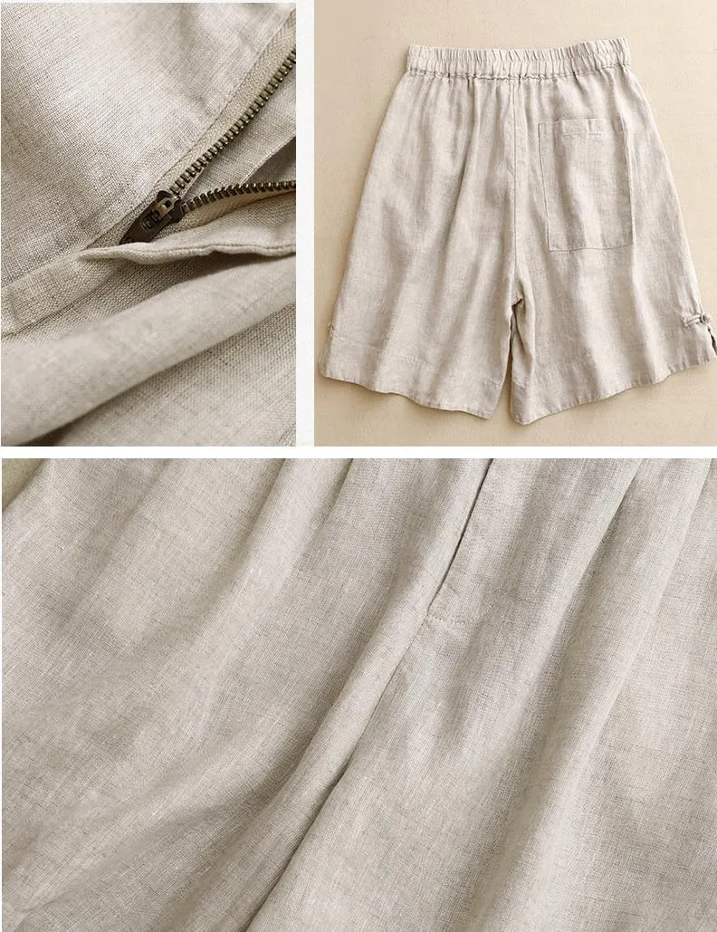Kinghua Womens Wide Leg Linen Shorts Summer Casual Loose Pleated Elastic High Waisted Bermuda Shorts