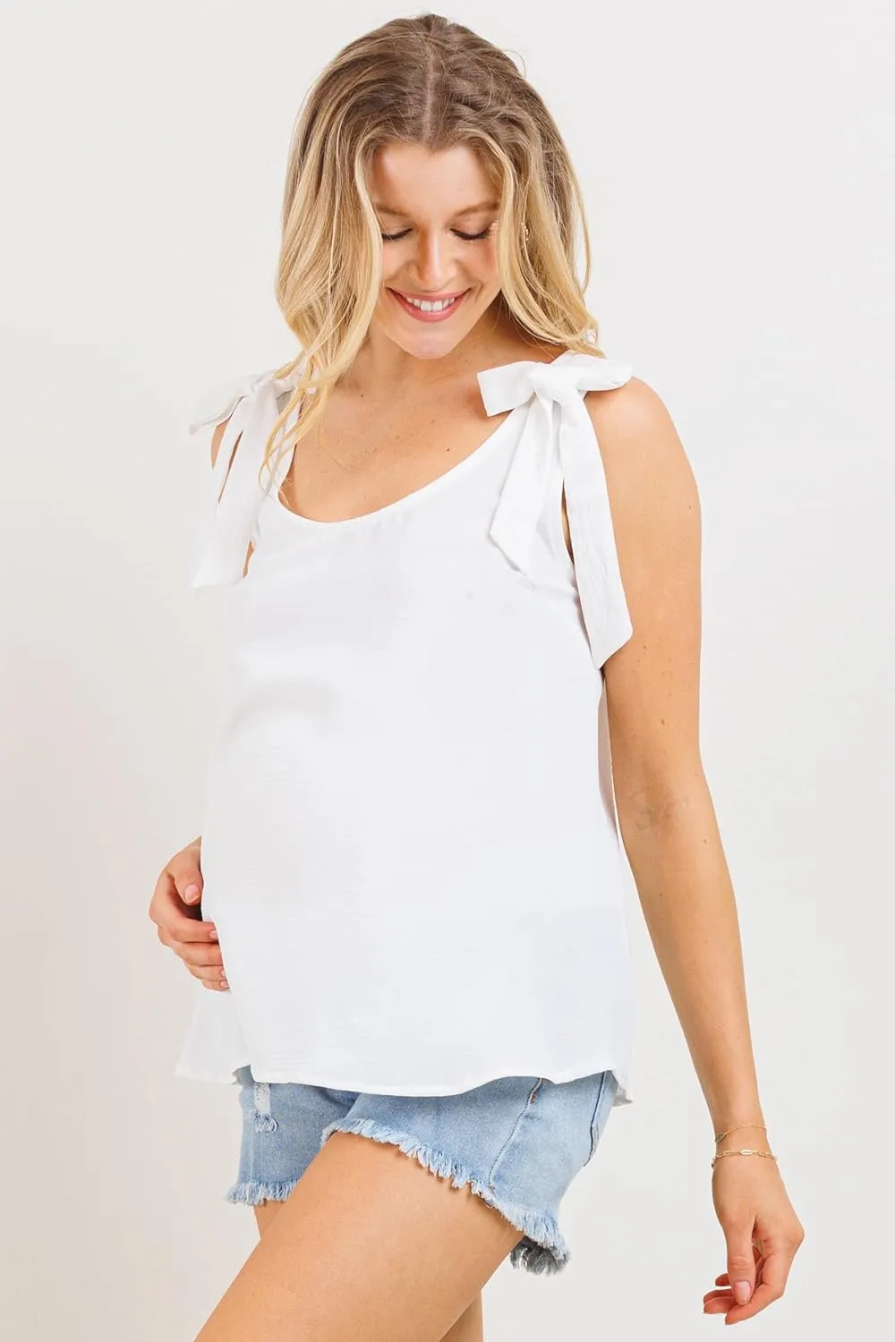 LaClef Womens Sleeveless Tie Shoulder Scoop Neck Maternity Tank Top