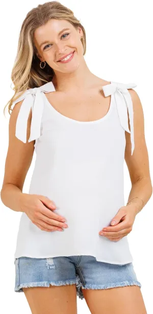 LaClef Womens Sleeveless Tie Shoulder Scoop Neck Maternity Tank Top