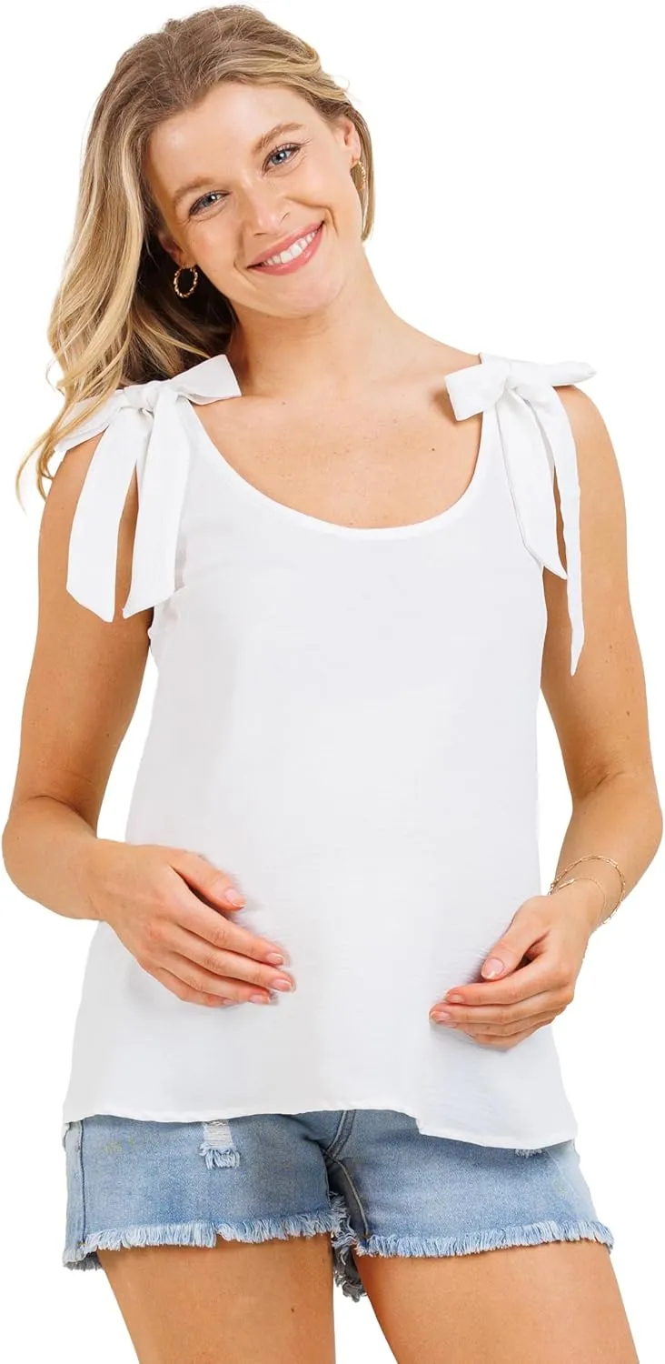 LaClef Womens Sleeveless Tie Shoulder Scoop Neck Maternity Tank Top