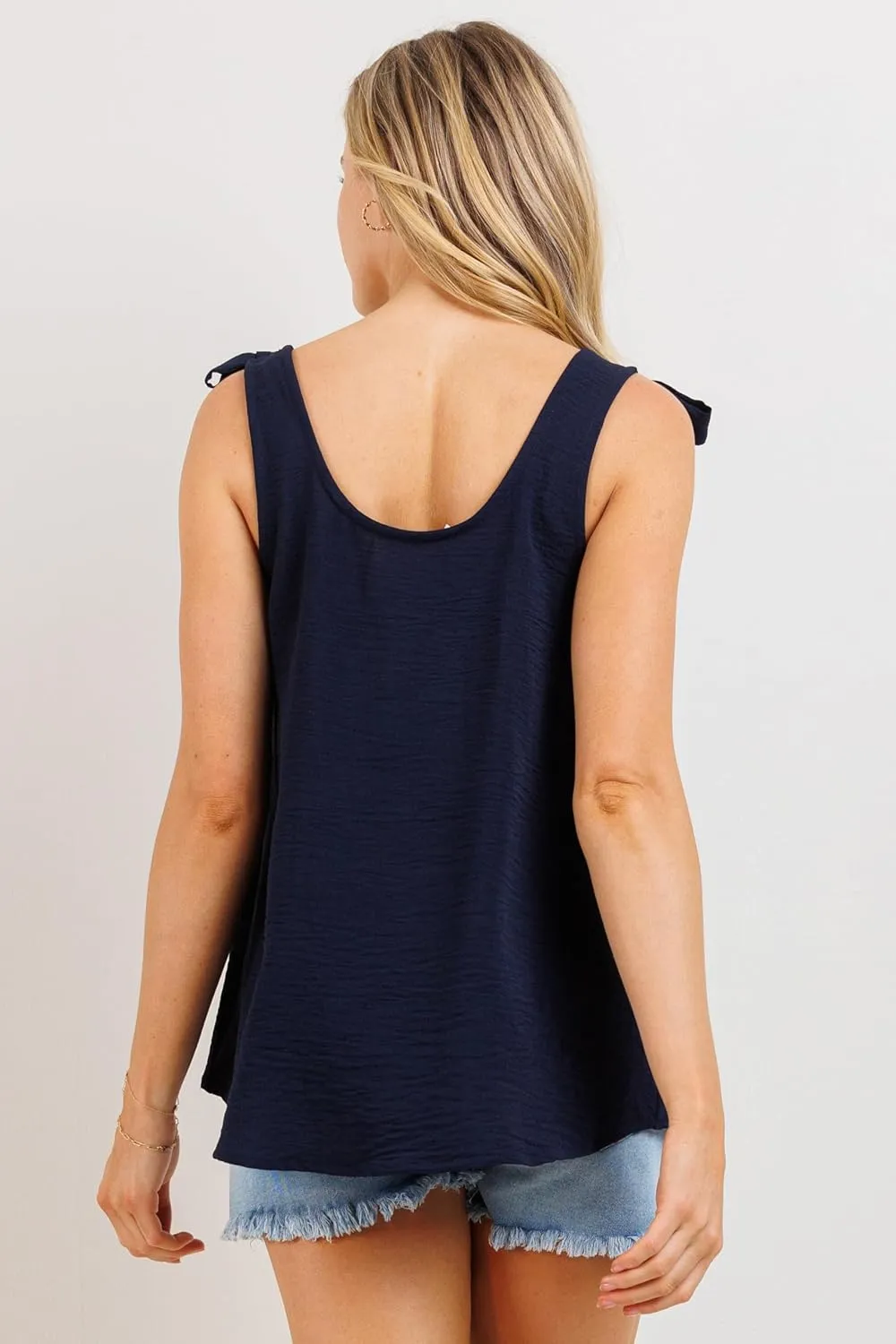 LaClef Womens Sleeveless Tie Shoulder Scoop Neck Maternity Tank Top