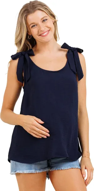 LaClef Womens Sleeveless Tie Shoulder Scoop Neck Maternity Tank Top