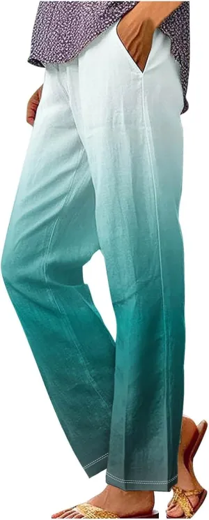 Ladies Wide Legged Linen Pants Spring Womens Linen Work Pants Womens Pants Summer Romper