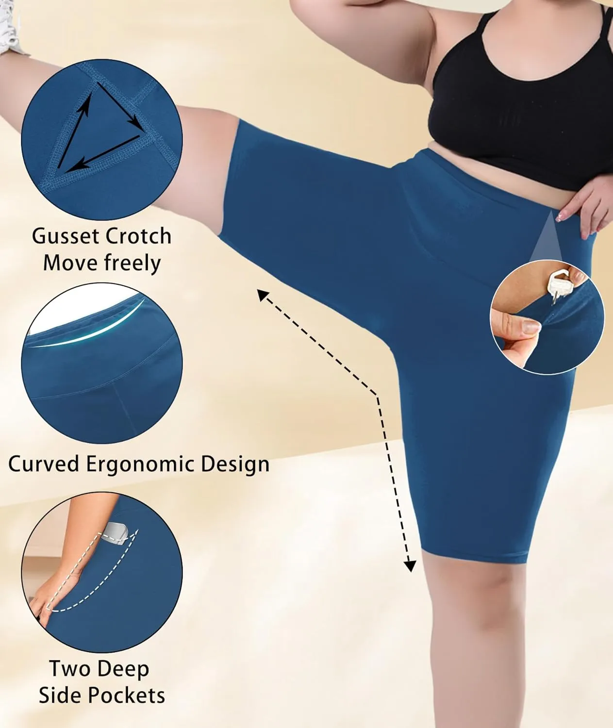 LALAGEN Women Plus Size Biker Shorts with Pockets - Tummy Control Gym Workout Running Yoga Volleyball Athletic Shorts